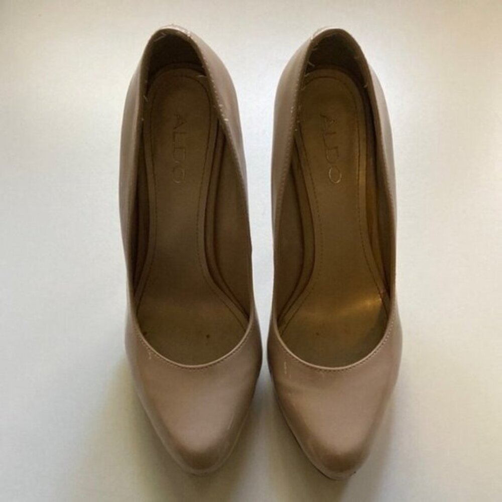 👠✨ Aldo Nude Patent Leather Platform Stiletto Heels | Size 38